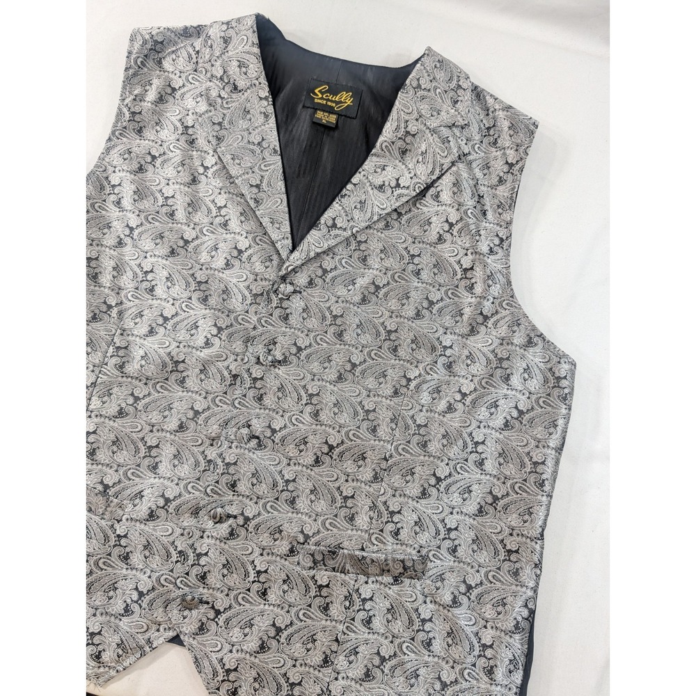 Scully Western Vest Silver Paisley Floral Formal Button Up Buckle Back Mens XL